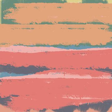 Zonsopgang. Modern abstract kleurrijk landschap in rood, roze, blauw, oranje. van Dina Dankers
