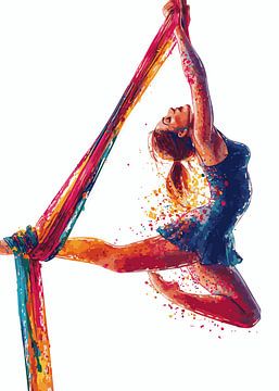 Aerial acrobat in a colourful pose - Aerial Silk by Pixelbull Design