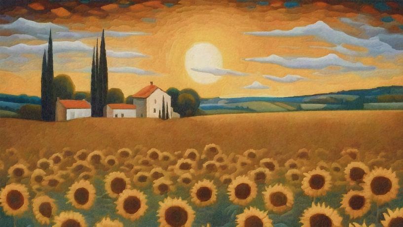 Bloemenveld zonnebloemen in zonnig Frankrijk van Anna Marie de Klerk