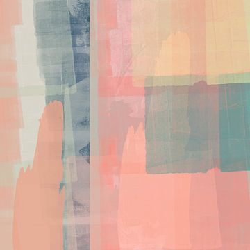 Moderne abstrakte Kunst in Pastellfarben.  Rosa, Minze, zartes Gelb. von Dina Dankers