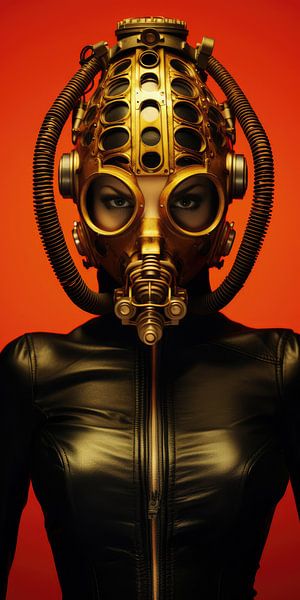 Digital created very beautiful sexy woman with bizarre fetish mask in high fashion style by Art Bizarre