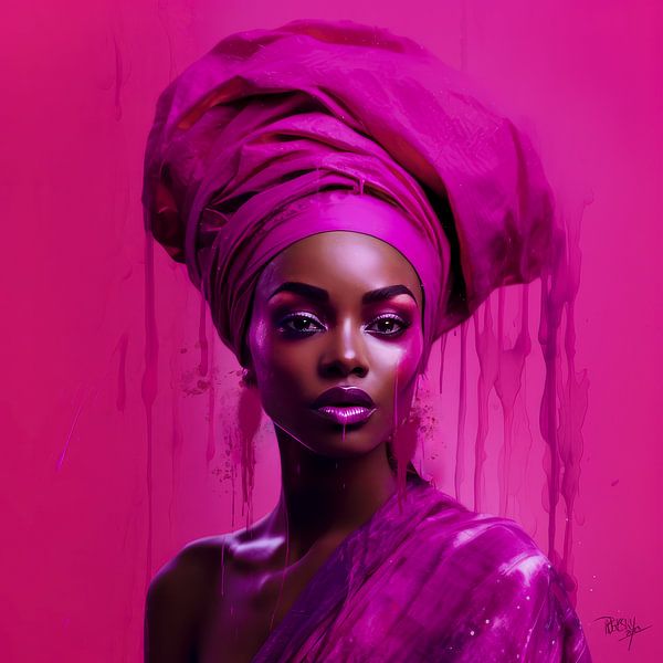Portrait photo of an African woman in magenta tones by René van den Berg