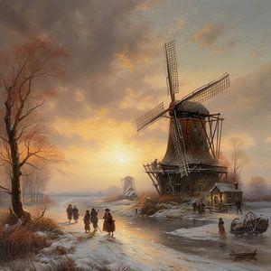 Niederländische Winterlandschaft mit Windmühle von Preet Lambon