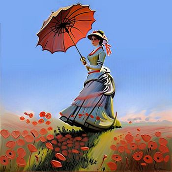 Promenade dans un champ de coquelicots