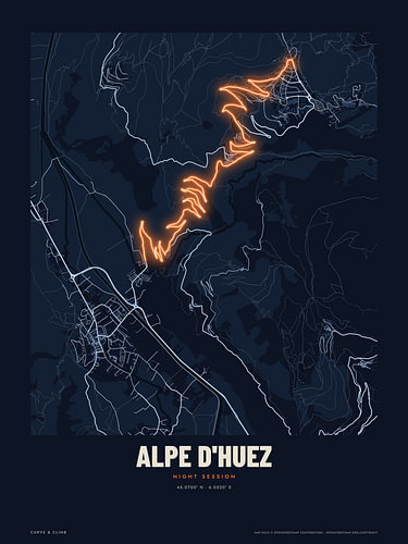 Alpe d'Huez and its 21 hairpins, at night