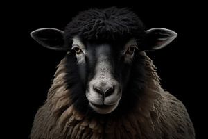 Portret van een schaap met zwarte achtergrond van Animaflora PicsStock