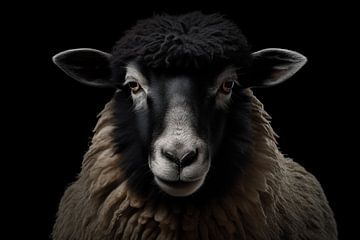 Portrait d'un mouton avec un fond noir sur Animaflora PicsStock