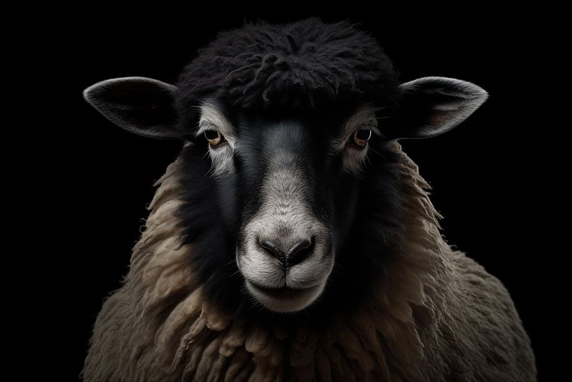 Portrait d'un mouton avec un fond noir par Animaflora PicsStock