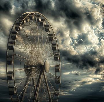Wolken boven het reuzenrad van fernlichtsicht