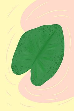 Minimalistische groene hartbladillustratie - Abstracte pastelkleurige natuurlijke wanddecoratie van VICTOR S