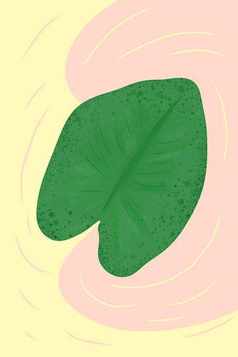 Minimalist Green Heart Leaf Illustration - Abstract Pastel Nature Wall Art