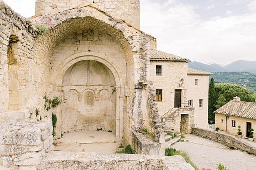 Castle chapel ruin at the top of the ancient village of Le Poët Laval in France
