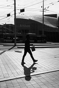 Black and white photo silhouette and shadow Arnhem Central Station