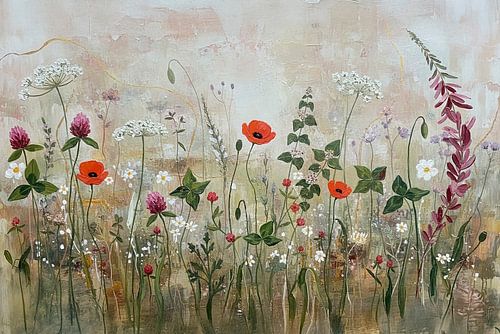 Modern and calm painting: Border with Field Flowers by Studio Pieternel