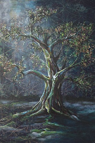 Levensboom in blauw- Rustgevend natuur schilderij