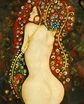 Naakte vrouw en de zeeslang. (geïnspireerd  door Gustav Klimt)imt) van Ineke de Rijk