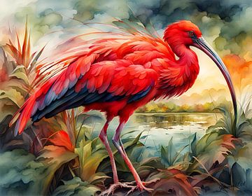 Prachtige vogels van de wereld - Scharlaken Ibis vogel2 van Johanna's Art