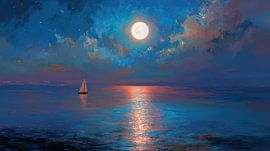 Abstract moonlight by the sea panorama by TheXclusive Art