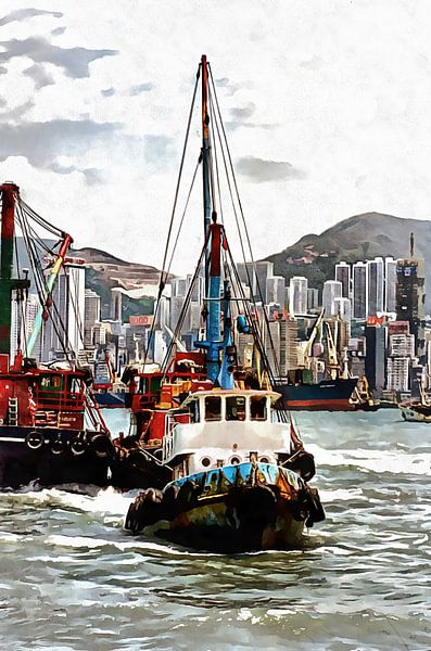 Boote und Wolkenkratzer Hongkong von Dorothy Berry-Lound