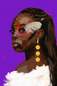 Portret van een afrikaanse vrouw met prachtige gouden oorbellen en witte veer van MadameRuiz