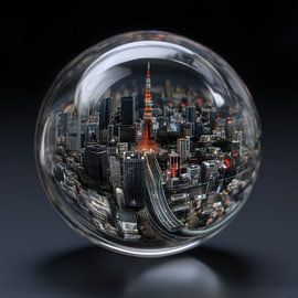 Der Tokyo Tower und die Stadtansicht in einer Glaskugel von TheXclusive Art