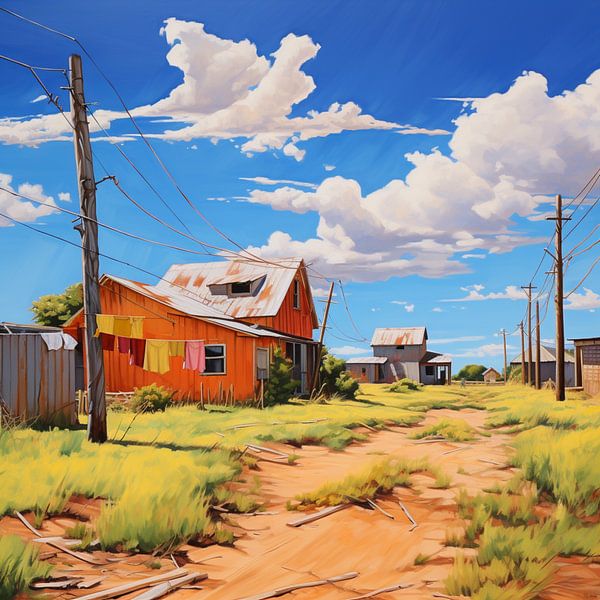 Landscape Village Path Wooden house Sun Clouds Fields Idyll by gm_designs