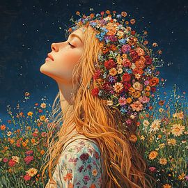 Gelassener Blumenkranz von Blickfänger Gemälde