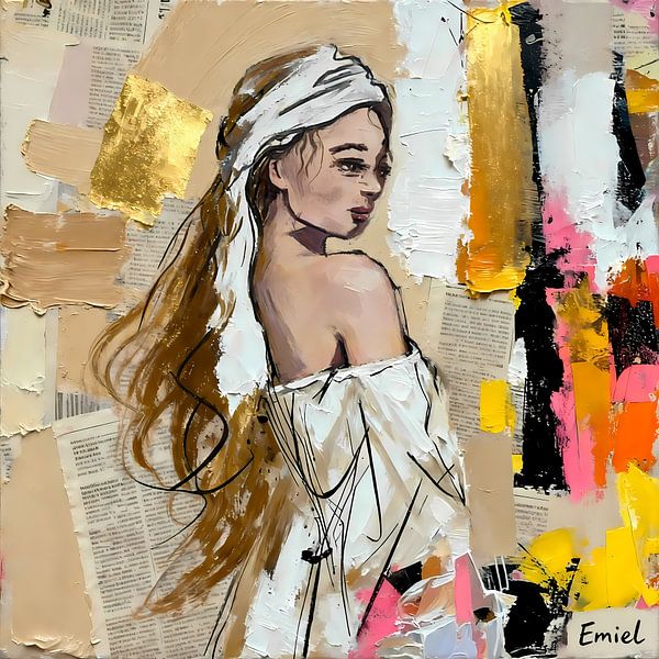Meisje in mixed media van Emiel de Lange