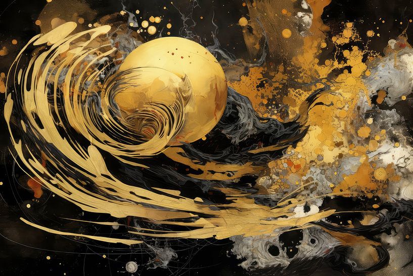 Golden Explosion Abstract by Digitale Schilderijen