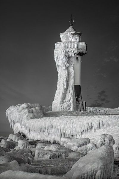 Lighthouse on the island of Rügen in winter. Black and white image. by Manfred Voss, Black-White Photography