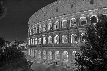 Rome - Het Colosseum bij nacht (zwart-wit) van t.ART