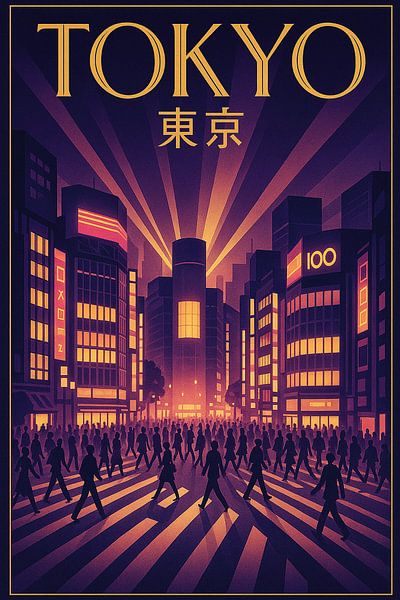 Shibuya After Dark - Retro Tokyo Nightscape Poster von Travel Shop