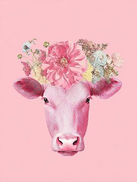 Bloemen Roze Koe Portret van Mosaic Dialogue