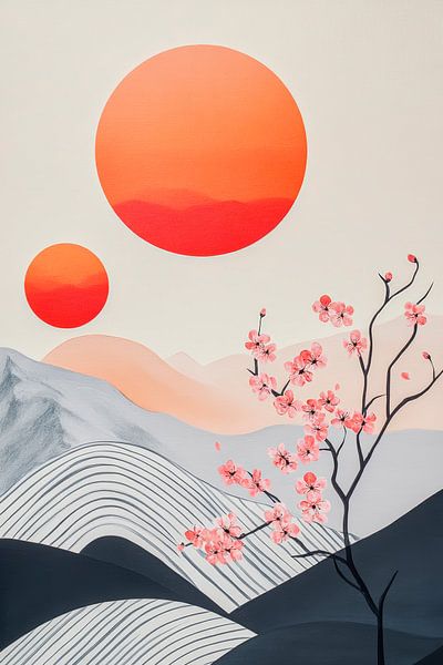 Deux soleils sur un paysage de fleurs par Poster Art Shop