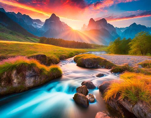 Zonsondergang met een beekje