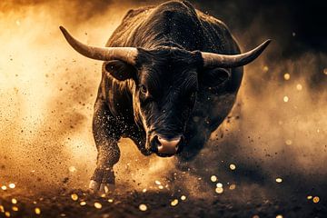 Bruine stier in het stof - dynamisch en krachtig van Poster Art Shop