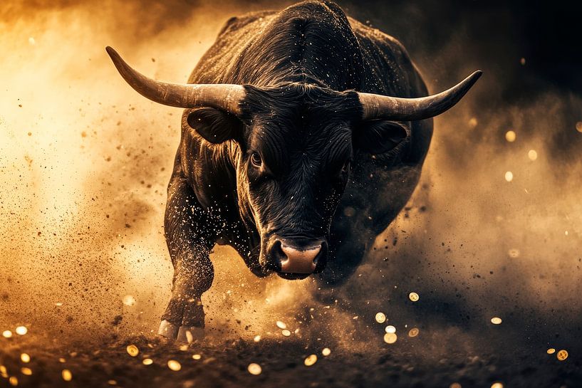 Brown bull in the dust - dynamic and powerful by Poster Art Shop