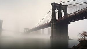 Brooklyn Bridge New York Manhattan in de mist van Jan Bechtum