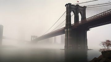 Brooklyn Bridge New York Manhattan in the fog by Jan Bechtum