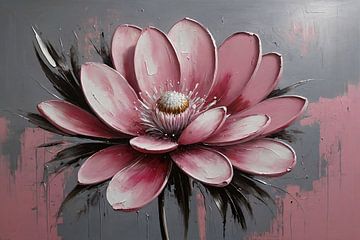 Modern Pink Flower with Silver Highlights by De Muurdecoratie