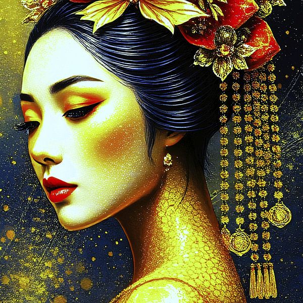 Golden Grace – Geisha Porträt von A.D. Digital ART