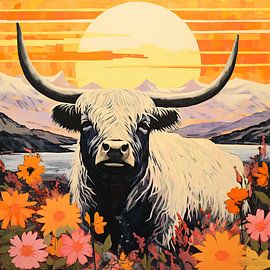 Scottish highlander graphic cow portrait
