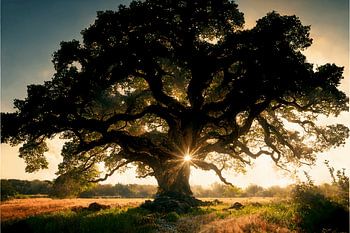 Eikenboom in de opgaande zomerzon