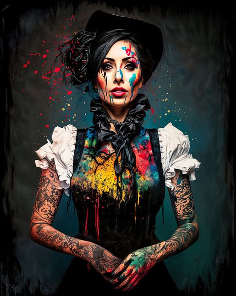 Stilmix einer interessanten Frau aus dem Schwarzwald mit Tattoos und Farbspritzer von ColorWorldwide