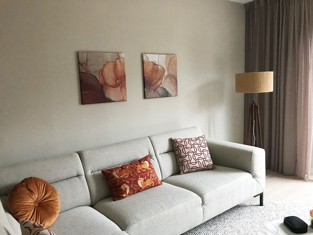 Botanical Brilliance VI Botanical Beauty Abstract watercolour in rust brown, terracotta and sparkling gold  by Miriam Groenen-Ruis 