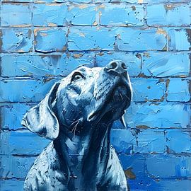 Hund blau Ziegelwand Kunst urban Textur Melancholie