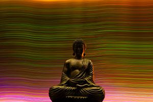 Buddha-Statue mit buntem Hintergrund aus Licht von Kasper van der Burgh