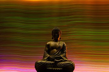 Statue de Bouddha sur fond coloré avec de la lumière sur Kasper van der Burgh