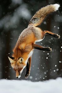 Springender Fuchs im Schnee