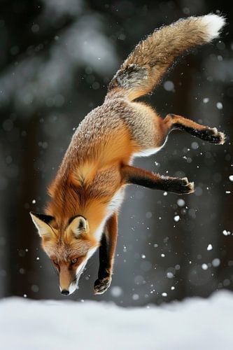 Renard bondissant dans la neige